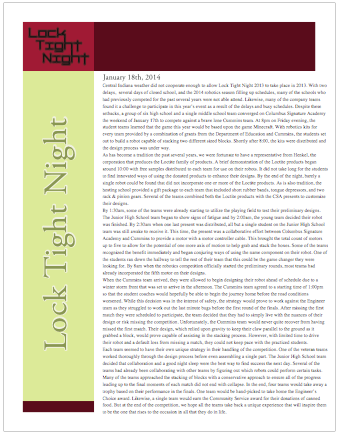 Lock Tight Night Newsletter 2013